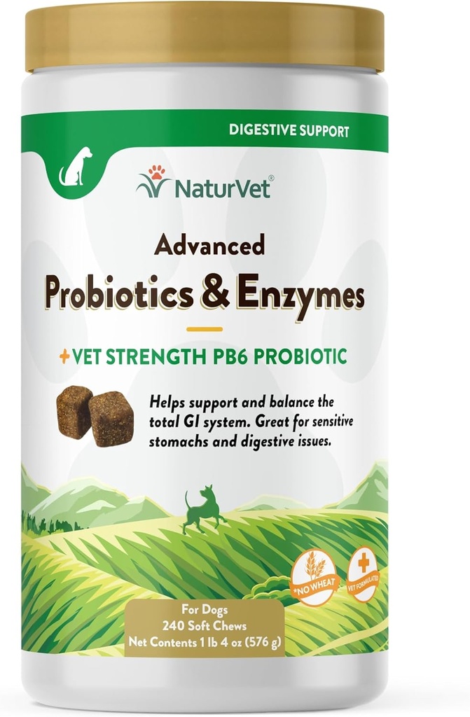 NaturVet Advanced probiootikumid ja ensüümid, PB6 Koerte pehmed närid, mis aitavad tundlikke kõhupiirkondi ja seedehäireid, Hickory Smoked Bacon Maitsestatud Lemmikloomalisand koertele üle 6 nädala, 240 Count Jar