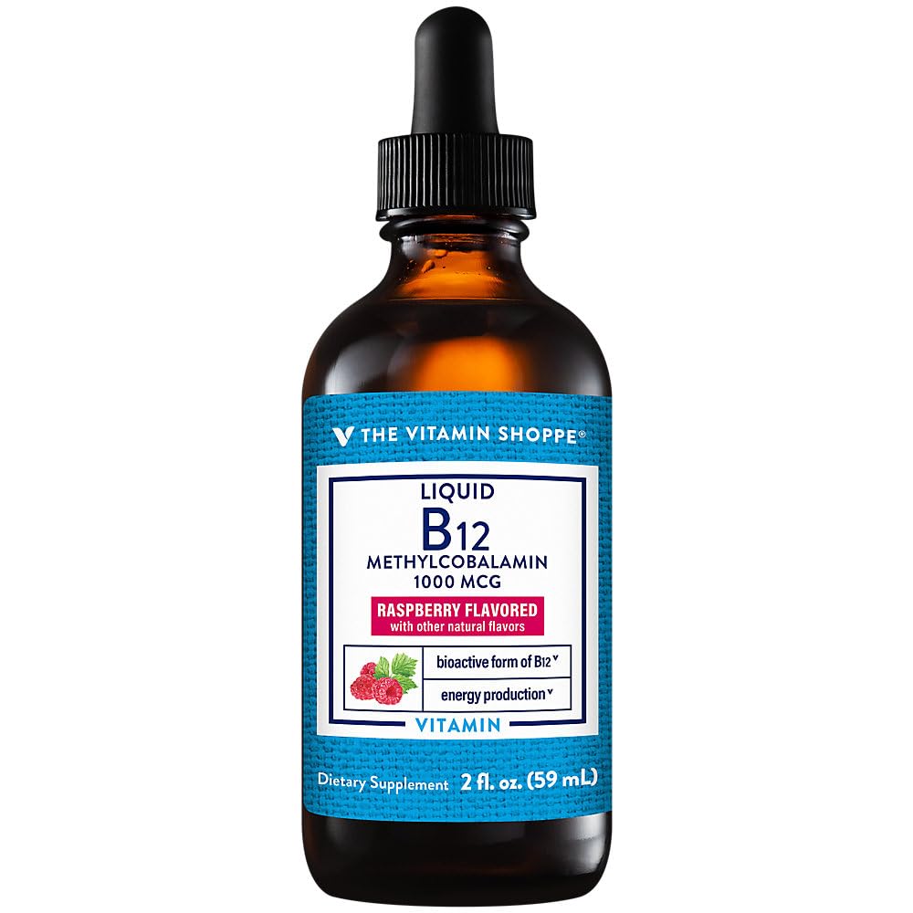 Vitamiin Shoppe Vedel B12 Metüülkobalamiin - Energiatootmine - 1000 MCG - Vaarika (2 fl. oz.)