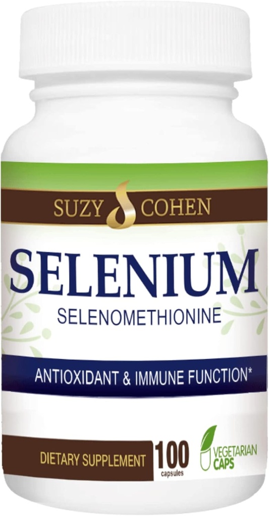 Suzy Cohen Selenium Supplement 200 mcg, Säilitada Tervislik süda, immuunsüsteemi, toetada kilpnääre, Prostrate funktsiooni, Pärmivaba Keleeritud Tummy Sõbralik Aminohape, väga biosaadav, 100 Veg Kapsel