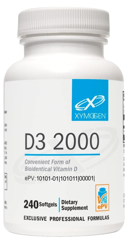 XYMOGEN D3 2000 - Biosaadav D3-vitamiin 2000 RÜ (50 mikrogrammi) - kõrge potentsiga D-vitamiini lisand, et toetada immuunsüsteemi tervist, luu + südame tervist (240 softgels)