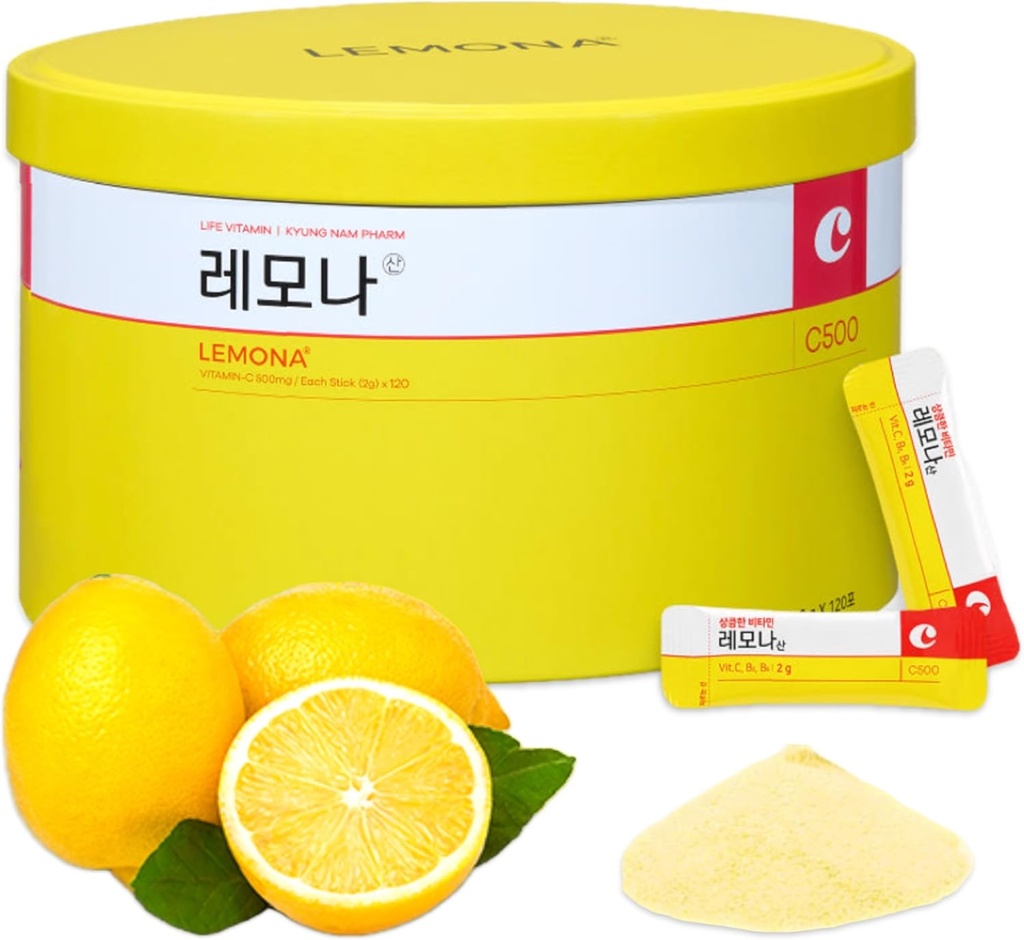 LEMONA ametlik C-vitamiini pulber 500mg Korea toidulisandid Immuunsüsteemi tugi B6, B2, On-The-Go pakendid Vitamiin Tervislik eluviis, lihtne võtta igapäevast energiat Suurendada Korea toidu suupisteid (120 Pulgad)