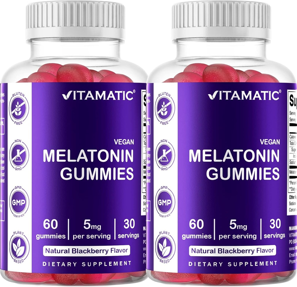 Vitamaatilised melatoniinkummid - (2,5 mg 5 mg & 10 mg annused) - 60 loenda iga - (pakk 2)