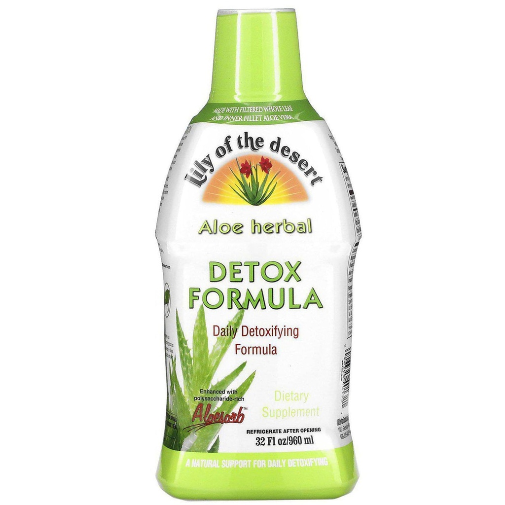 Lily Of The Desert Aloe Vera Herbal Detox Formula - Aloe Vera Mahl piimaohakaga, Libe Elm, Burdock Root, Dandelion Root ja Echinacea soolestiku tervisele, maksatoetusele ja heaolule, 32 Oz