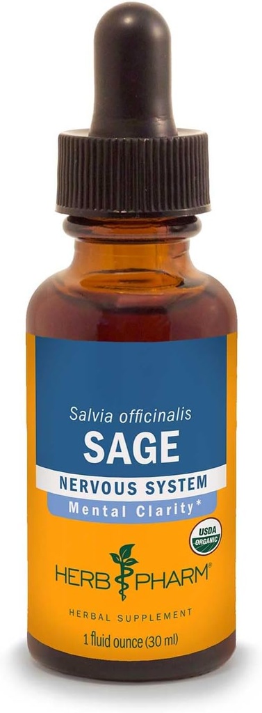 Herb Pharm Sertifitseeritud Orgaaniline Salvei Vedelik Ekstrakt Vaimse Selguse Toetamiseks - 4 Ounce