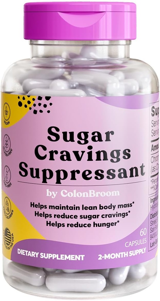 ColonBroom Chromium Picolinate 200mcg - Colon Broom Anti Sugar Craving Suppressant - 60 kapslit, Vegan, Gluteenivaba, Non-GMO