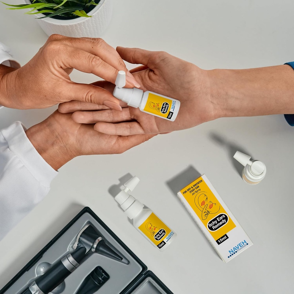 NAVEH PHARMA Kõrvade sügelemine Kõrvade puhastamine ja sügelemine | Ravib kõiki kõrva sügeluse põhjuseid | Jet Spray ekseemi raviks ja ummistunud kõrva leevendamiseks (1 Fl Oz + 0,5 Fl Oz)
