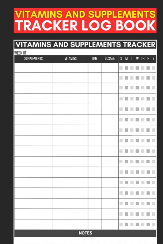 Vitamiinid ja toidulisandid Tracker Log Book: Cute Record Book Gift õed, hooldajad ja hooldajad jälgida toidulisandeid ja vitamiine tarbida