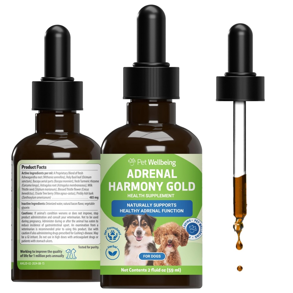 Lemmikloomade heaolu Adrenal Harmony Gold koertele - Vet-Formulated - toetab tervislikku neerupealiste funktsiooni, normaalset kortisooli taset, tervislikku janu ja kaalu - holistilist toidulisandit - 2 oz (59 ml)