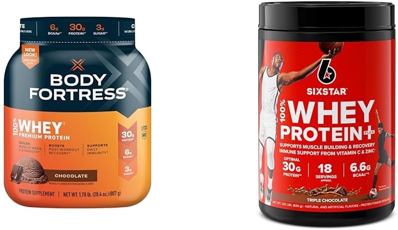 Body Fortress 100% vadakuvalgu pulber Chocolate 1.78lbs & Six Star Whey Protein Plus Chocolate Whey Isolate Protein Powder 1,8 naela