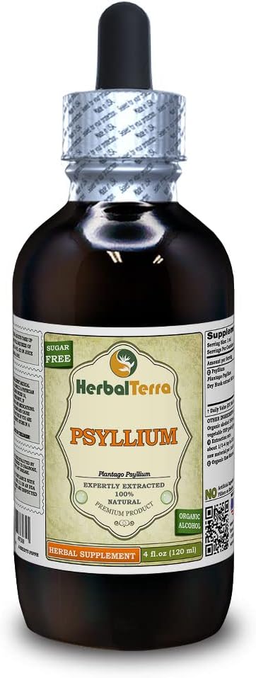 Psyllium (Plantago Ovata) Tinktuur, Orgaaniline Kuivatatud Husk Vedel Ekstrakt (Brändinimetus: HerbalTerra, Proudly Made in USA) 4 fl.oz (120 ml)
