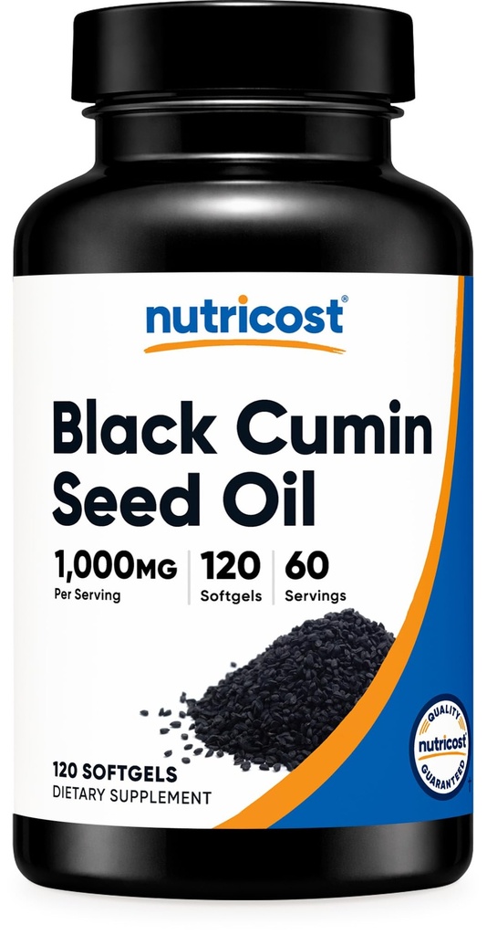 Nutricost Black Seed Oil (Cumin) - Külmpressitud, allikas Omega 3 6 9-120 Softgels, 1000mg per Serving, 60 Servings - Non-GMO ja Gluteeni vaba