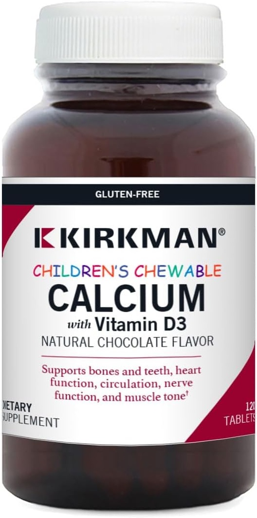 Laste näritav kaltsium D3-vitamiiniga, looduslik šokolaad, 120 tabletti, Kirkman Labs