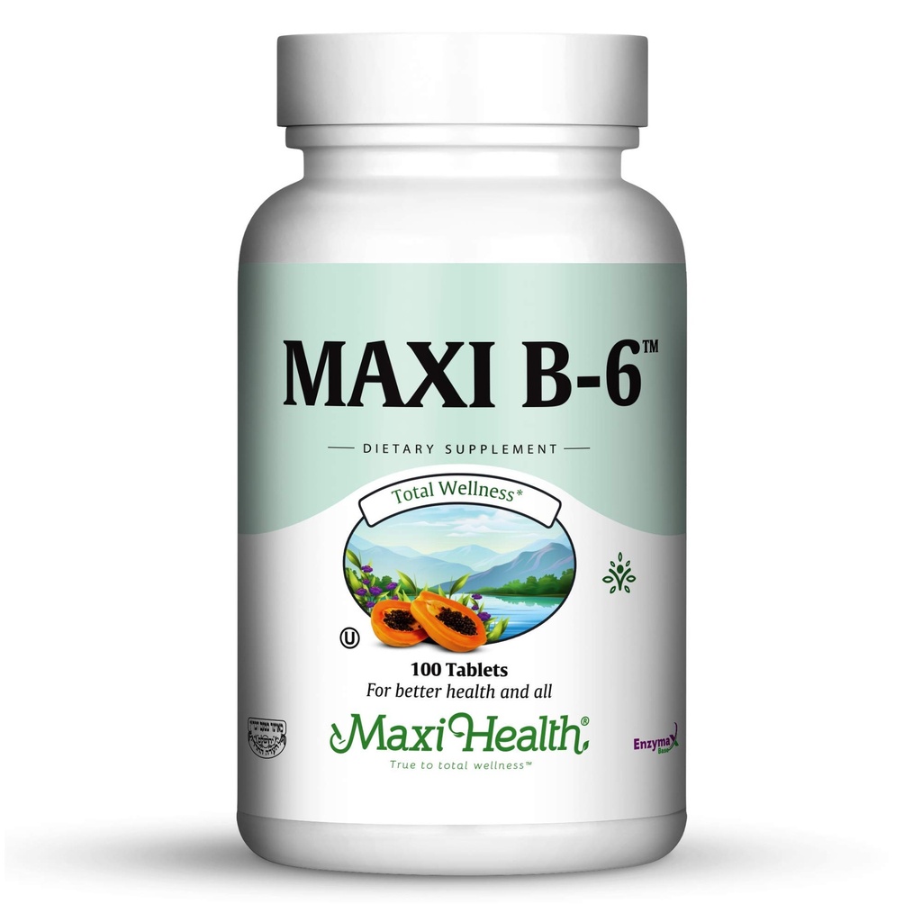 Maxi Health B-6 - Vitamiin B6-100 mg kardiovaskulaarne tervis - 100 tabletti - Kosher (100 loend, pakend 2)