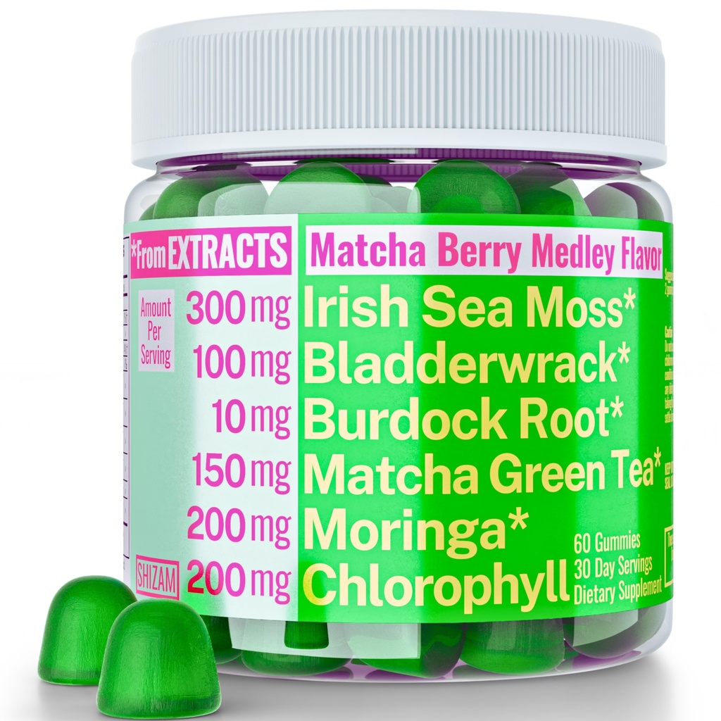 Moringa Iiri meri Sammal Klorofüll EGCg Roheline tee Burdock Juurpõiepõiewrack Super Greens Gummies, Pulber Kapslid Pillid Vedel tilgad Õli tinktuuri täiendused Alt, Orgaaniline Roheline Seamoss