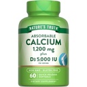 Looduse tõde Kaltsium 1200mg vitamiin D3 5000 RÜ | 60 Softgels | kaltsiumkarbonaat | Mitte-GMO ja gluteenivaba toidulisand
