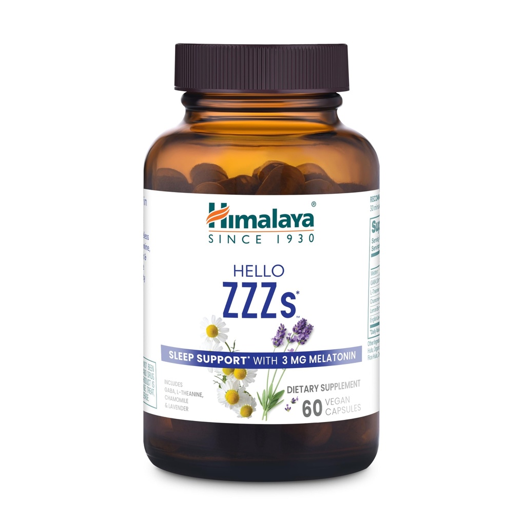 Himalaya Hello ZZZs, 60 päeva pakkumine - taimsed unelisandid melatoniini, GABA, L-Theanine, lavendel, kummel ja sidrun Balm - Vegan, mitte-GMO, Gluteenivaba, 60 kapslit