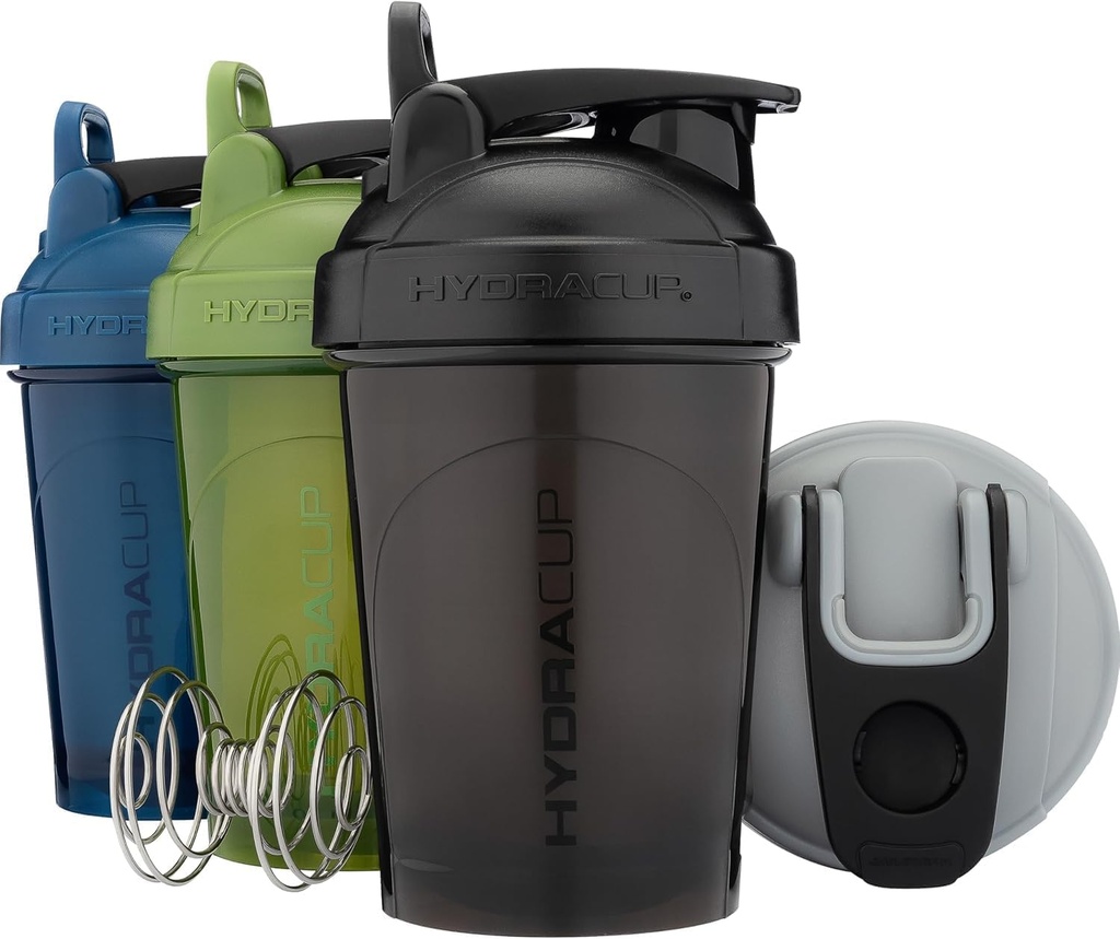 Hydra Cup ProFlow Shaker pudelid | Protein Shaker Cups viskipalliga, Leak-Proof Lid, Hidden Carry Handle | BPA-Free Gym Mixer valgupulbrile, segamislisandid (4 pakendit tavalise viskiga)