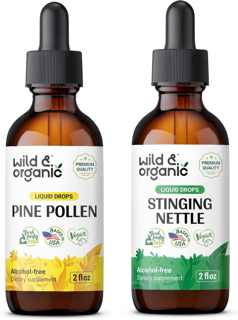 Wild & Organic Pine Pollen Tincture 2 fl oz & Stinginging Nettle Juur Tinktuur 2 fl oz