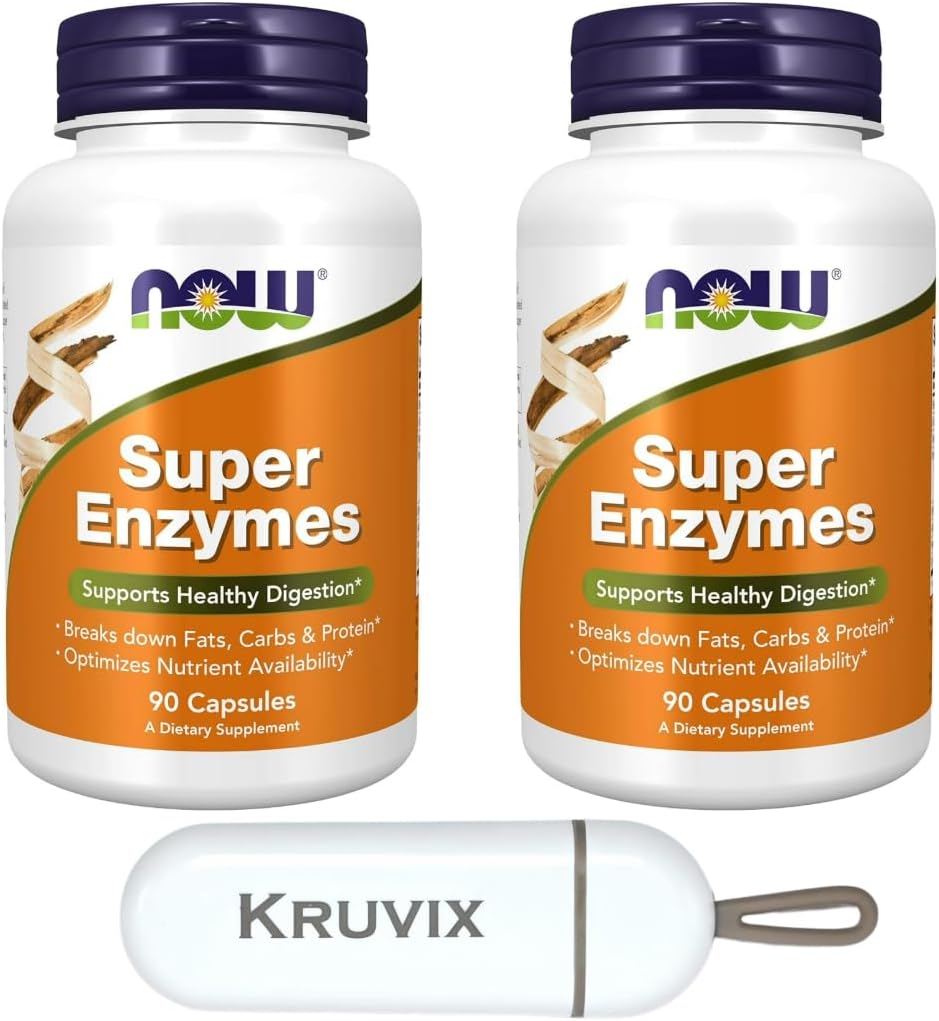 NOW Foods Supplements, Super Enzymes | Formuleeritud Bromelain, Ox Bile, Pankreatin ja Papain, Super Ensüümid | 90 kapslit - Pakend 2 pillide Organisaatoriga