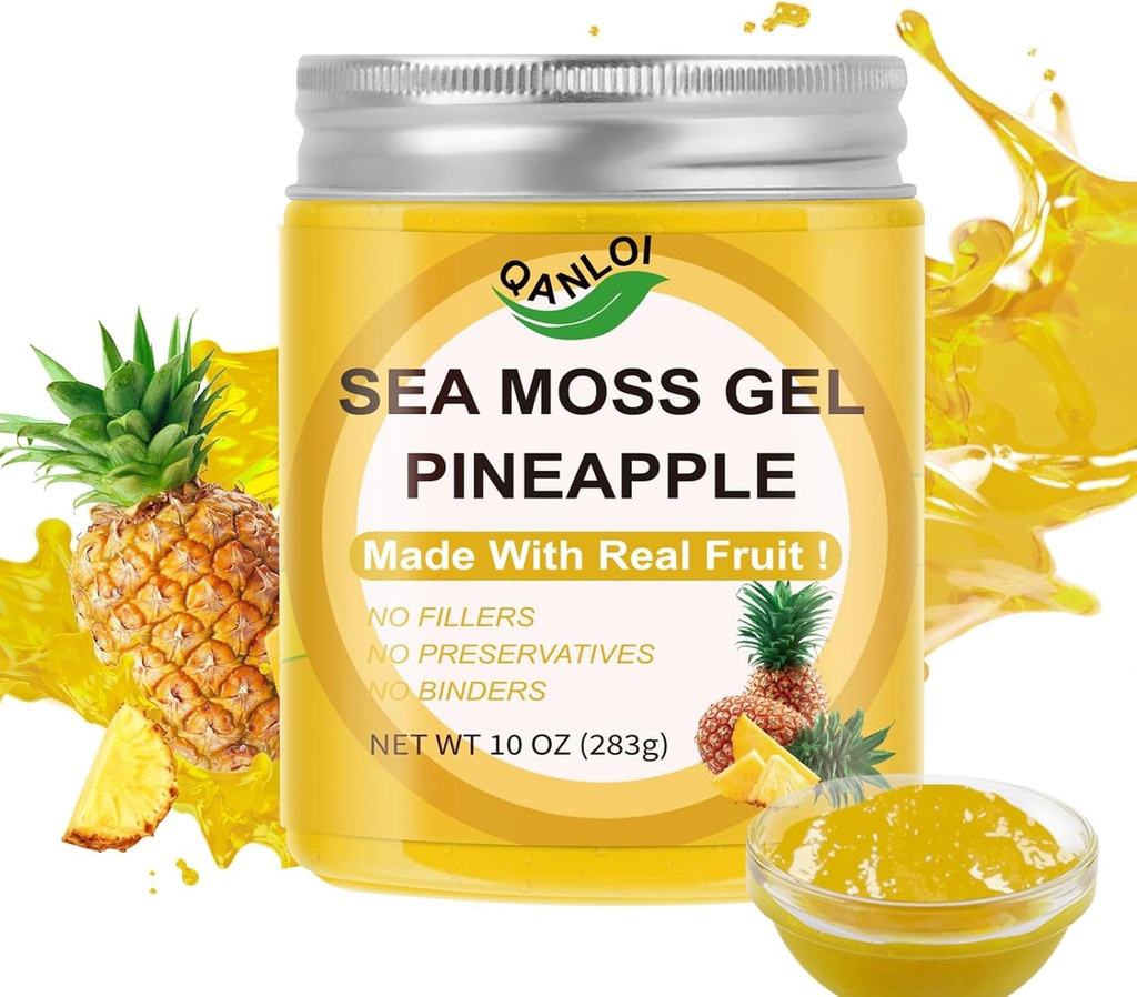 Organic Sea Moss Gel, (10OZ) Iiri Seamoss Gel Valmistatud Real Fresh Fruit, Gluten-Free & Vegan Friendly & Non-GMO Superfood with All Natural Essential Vitamiinid,Minerals (Pineapple)