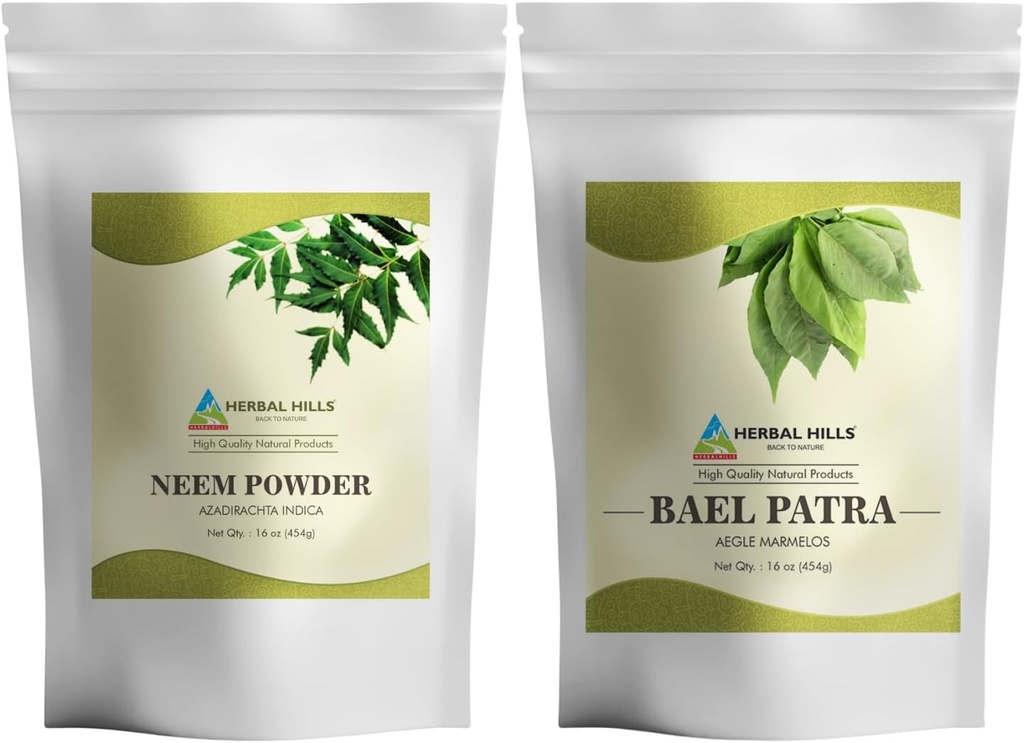 HERBAL HILLS Neem Leaf Pulber ja Bilva Bael Leaf Pulber Pakend 2 Combo