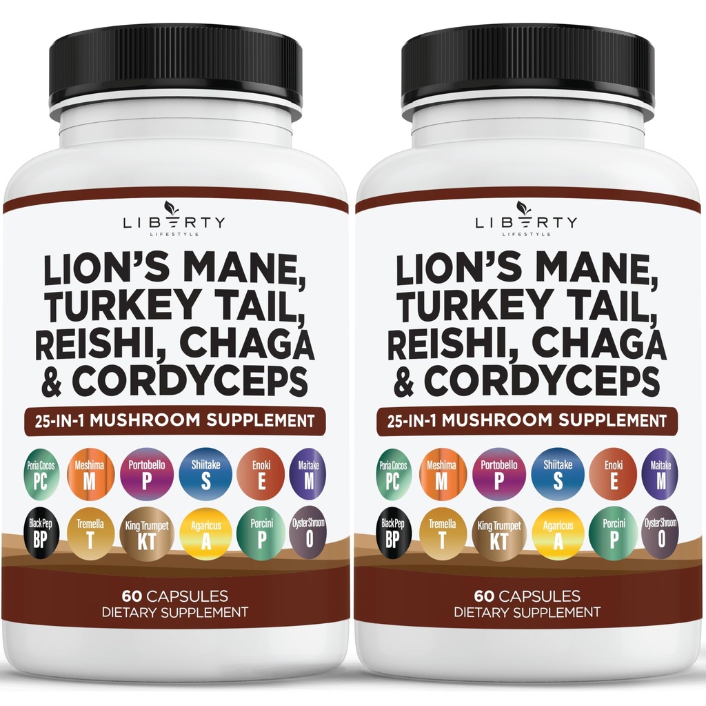 Lions Mane Seenelisa Türgi Saba Reishi Cordyceps Chaga koos vahukommi juurega - 2-Pakk