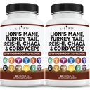 Lions Mane Seenelisa Türgi Saba Reishi Cordyceps Chaga koos vahukommi juurega - 2-Pakk