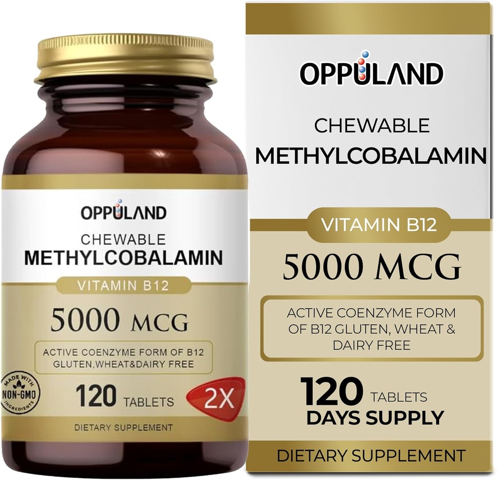 Metüül B-12 5000mcg närimiskõlblik folaadiga - vitamiin B12 Metüülkobalamiin Sublingvaalsed tabletid - toetab energia ja aju funktsiooni - Vegan Supplement - Oranž maitse - 120 loend