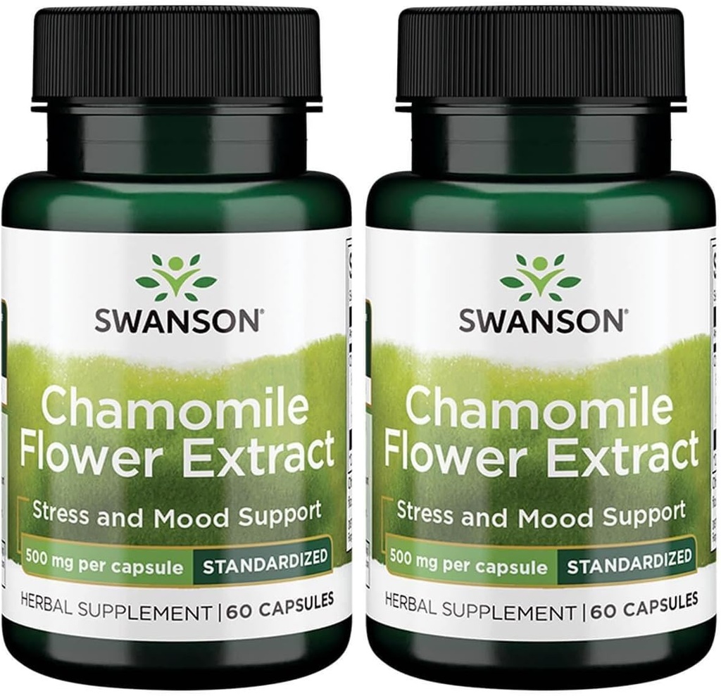 Swanson Chamomile Flower Extract 500 milligrammi Standardiseeritud 1,2% apigeniini 6 mg kohta Kapsel 60 Kapslid (2 Pakend)