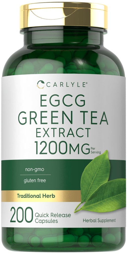 Carlyle EGCG Green Tea Extract Supplement | 1200mg | 200 kapslit | Non-GMO ja Gluteenivaba