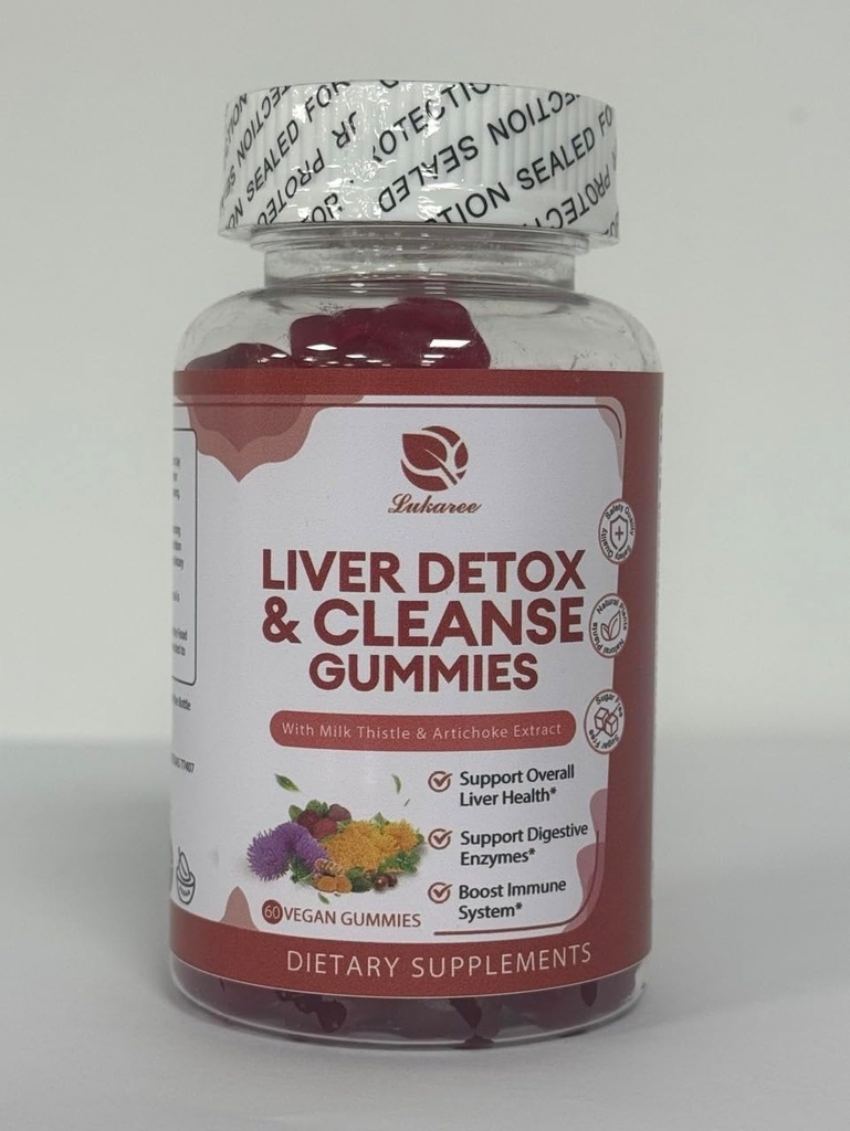 Lukaree Maks Puhasta Detox & Repair Gummies - Piimaohakas Silymarin, Dandelion, Artichoke Extract & Elderberry - No Sugar, Vaarika Maitse - 180 Count