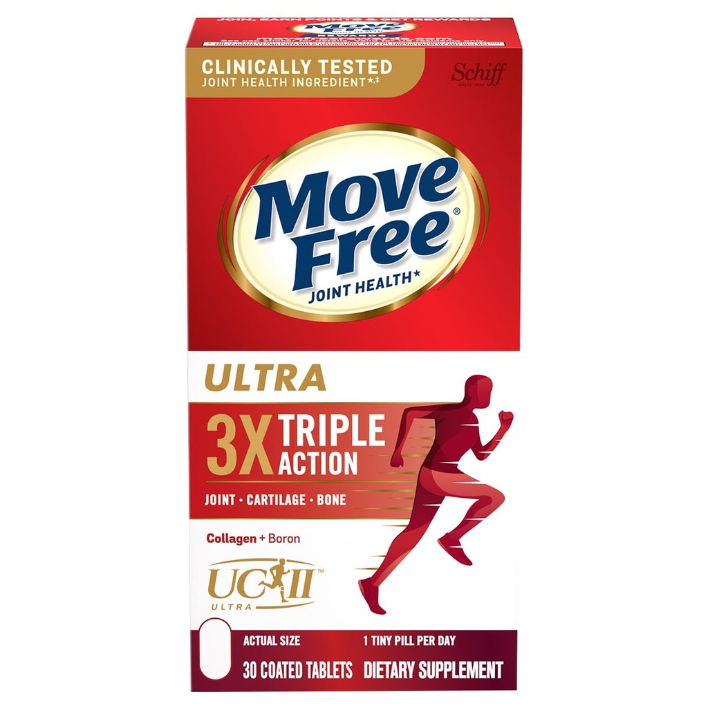 Move Free Ultra Triple Action Joint Support Supplement - tüüp II kollageenboor ja hüaluroonhape - toetab ühist mugavust, kõhre ja luid 1 tillukeses pillis päevas, 30 tabletti (30 portsjonit) *