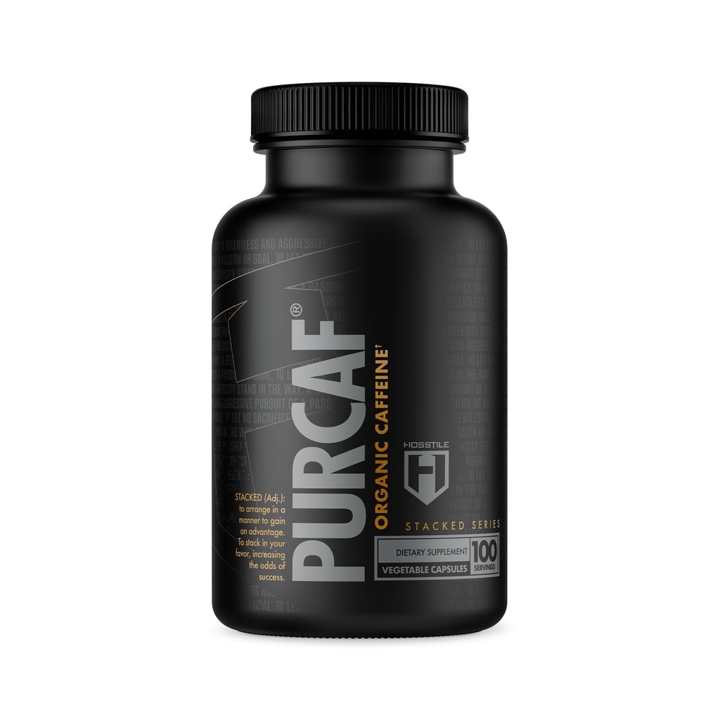 HOSSTILE PurCaf Orgaaniline Kofeiin Kapslid, Natural Energy Supplement, No Crash või Jitters, Pre Workout Focus & Energy, 200mg Per Serving, 100 pillid