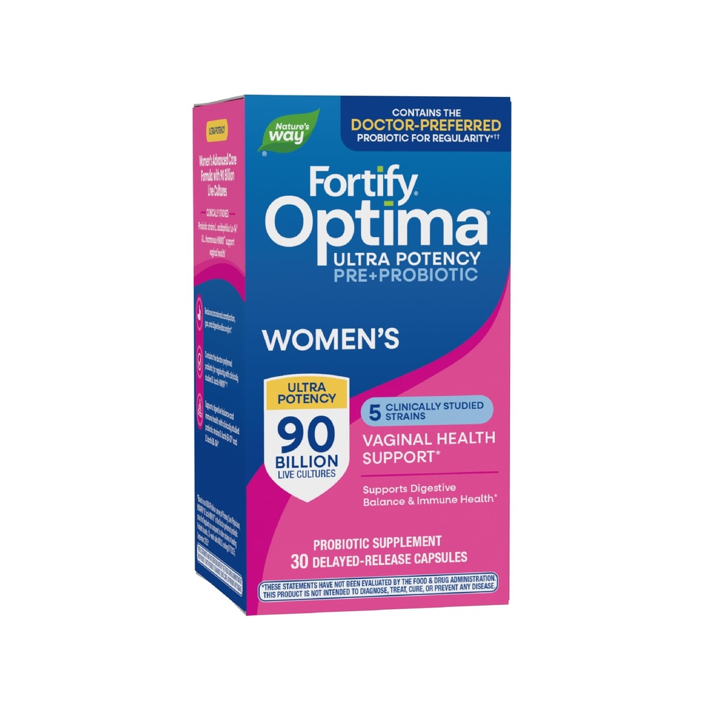 Nature's Way Fortify Optima Probiootikum Naistele, Ultra Potency Probiootikum Vaginaalsele Tervisele *, 90 Miljardi Eluskultuurid, Toetab Seedetrakti Tasakaalu ja Immuuntervise *, 30 Kapslit (Pakendamine Võib erineda)