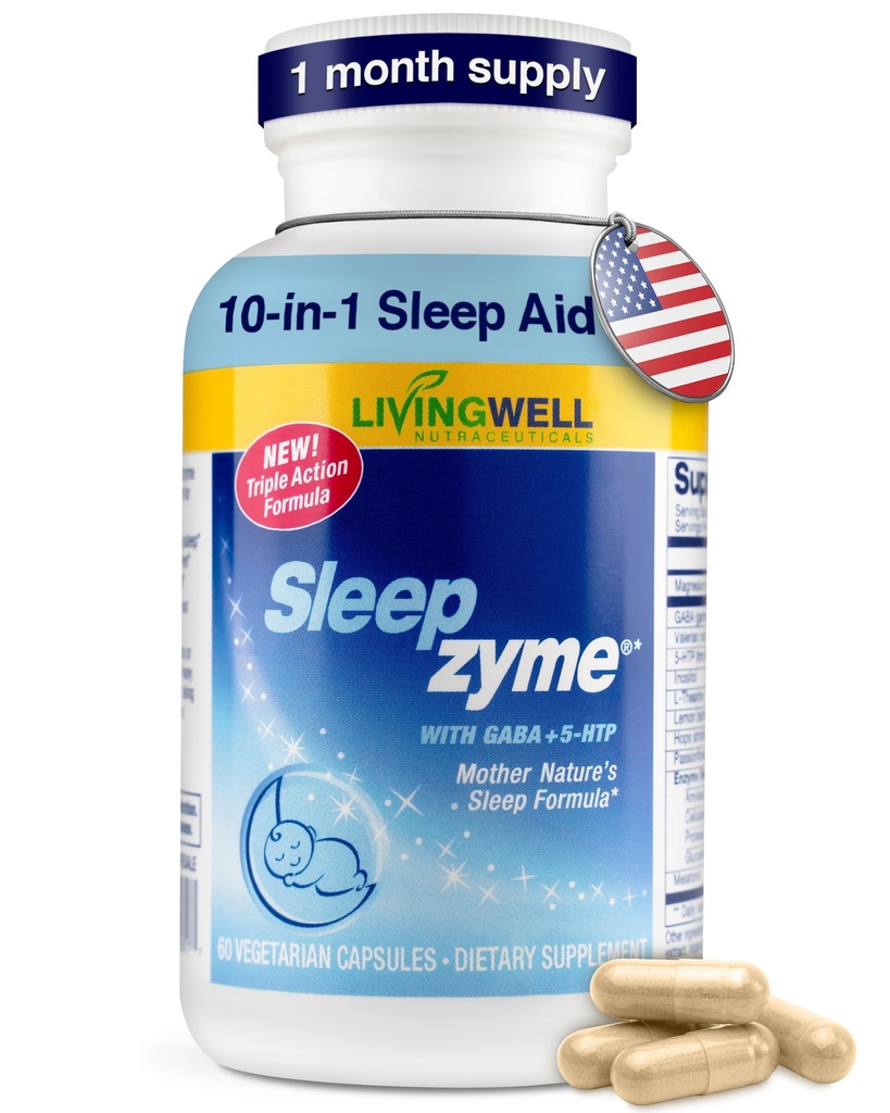 Bedtime Supplement koos melatoniini, GABA, 5-HTP, Valerian Juur, Magneesium, L-Theanine, Sidrun Balm & Hops Deep Snooze & Unwinding - 60 kapslit