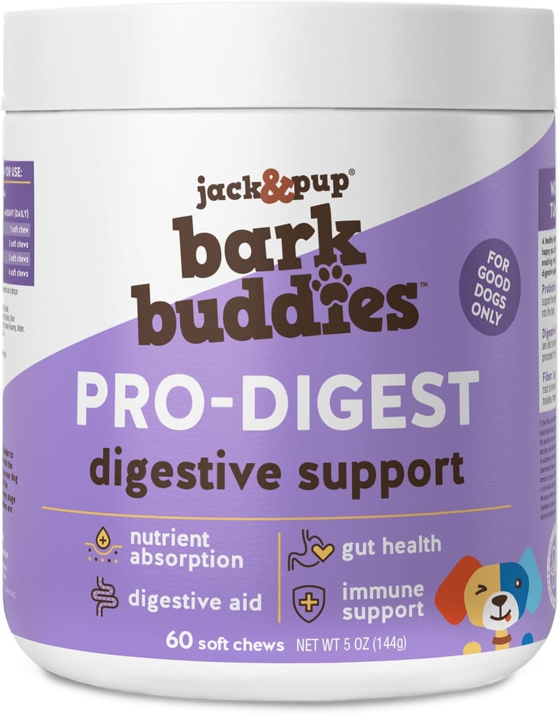 Jack&Pup Probiootilised närimiskoogid koertele - Koera probiootilised närimiskoogid Väikesed ja keskmised - Pro-Digest Bark Semud (kuni 40 naela) Kutsikad Probiootilised Koerte närimiskoogid, lemmiklooma probiootikumid koertele - kutsikate probiootikumid (60 ct)