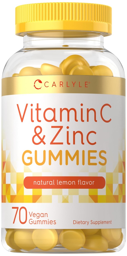 Carlyle C-vitamiin ja tsink Gummies | 70 Count | Sidrunimaitse | Vegan, mitte-GMO ja gluteenivaba toidulisand