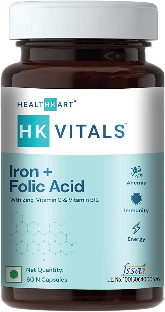 Raud + foolhappe lisand, tsink, C-vitamiin ja B12-vitamiin, toetab vere ehitamist, immuunsust ja energiat, 60 raudfoolhapet tabletti
