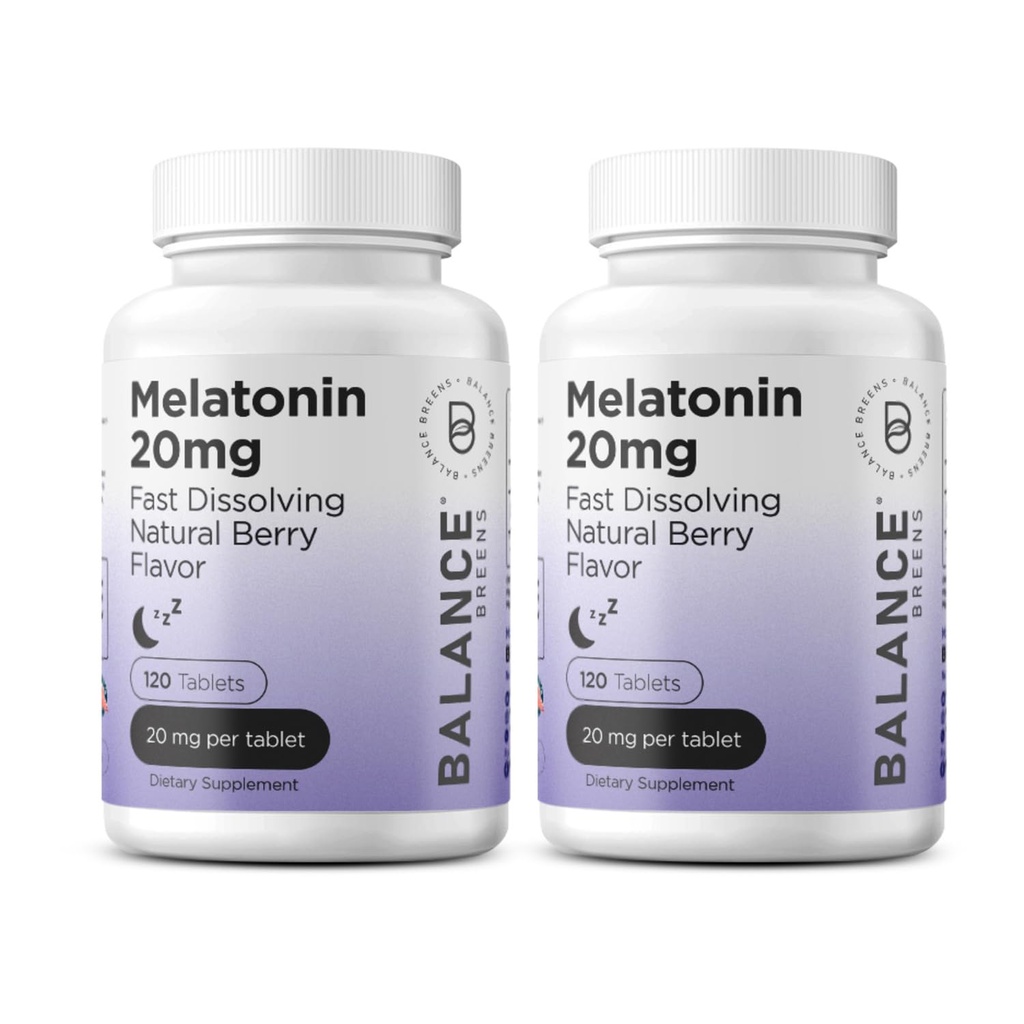 Melatoniin 20mg Kiiresti lahustuvad tabletid - kõrge potentsi, kiire tegutsemine, loomulik unetoetus - uneabivahendid täiskasvanutele - mitte-groggy, ravimivaba valem - 120 unepillid - pakendis 2