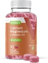Viteey Calcium Gummies vitamiin D3 ja magneesiumi täiendus luude tervisele - närimistable kaltsiumilisandid naistele ja meestele - gluteenivaba, mitte-GMO - 90 loend