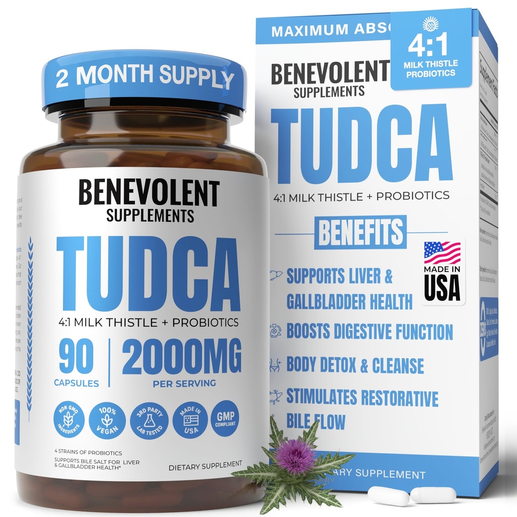 2000mg Advanced TUDCA täiendus - Max Absorption TUDCA sapisoolad 4: 1 piimaohaka ja probiootikumidega - toetab maksa detoksi ja puhastamist, sapipõie, soole ja neerude tervist - 90 Vegankapslit