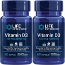 Elu pikendamine Vitamiin D3 125 Mcg (5000 Iu) - edendab luude tervist, aju tervist ja immuunsüsteemi funktsiooni - mitte-GMO - gluteenivaba - kaks pakendit - 2 x 60 Softgels