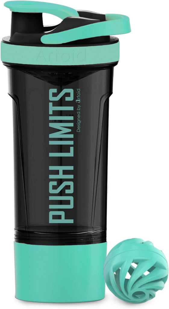 Artoid Mode 24-Ounce Protein Shaker Bottle, Dual Segamistehnoloogia, BPA Free, Aqua Green / Black
