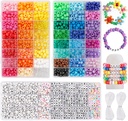 Quefe 3960pcs Ponihelmed Sõpruse käevõru valmistamiseks Kit 48 värvi Kandi helmed Set, 2400pcs Plastiline Vikerkaare Bulk ja 1560pcs Kiri helmed 20 meetri elastsed lõimed käsitöö ehete kaelakee