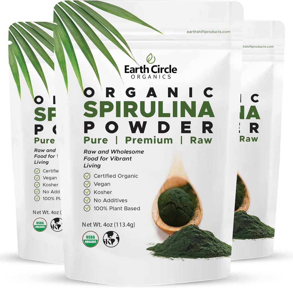 Maa ring Orgaanilised Spirulina pulber, Kosher, toores ja kiiritamata | Puhas veganvalk | Premium Superfood, kõrge aminohapete ja antioksüdantide sisaldus - 4 korda (3 pakendit)