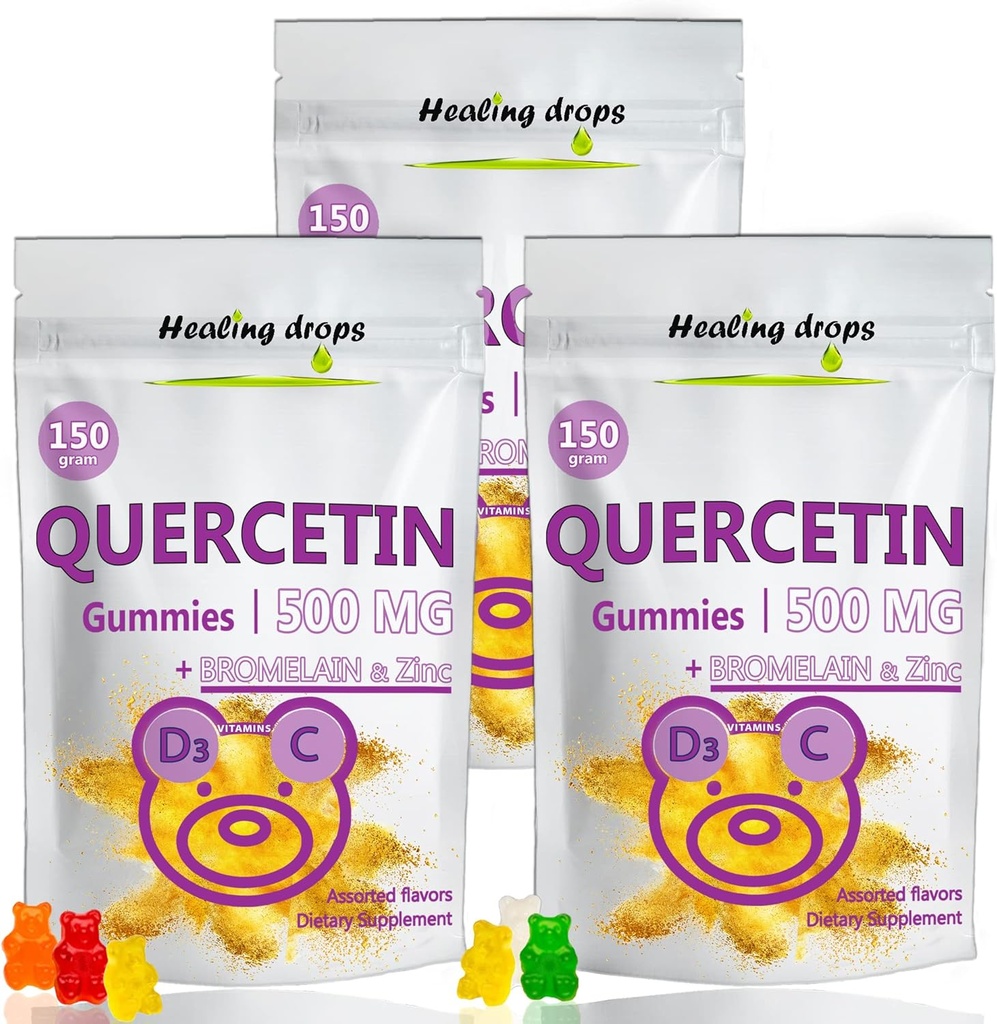 Quercetin koos Bromelain Gummies - Vitamiin C + tsink + Vitamiin D3 - Quercetin 500mg Kummid lastele ja täiskasvanutele (3 pakendit)