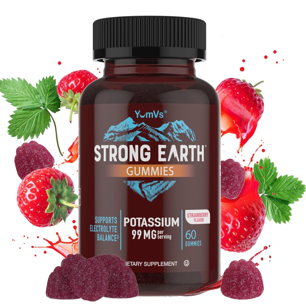 YumVs Kaaliumilisandiga Gummies - maasikamaitse - 99 mg (kaaliumtsitraadina) ühe serveerimise kohta - toetab elektrolüütide tasakaalu - taimetoitlane Kosher Halal Gluteenivaba Kaalium Gummies (60 loend)