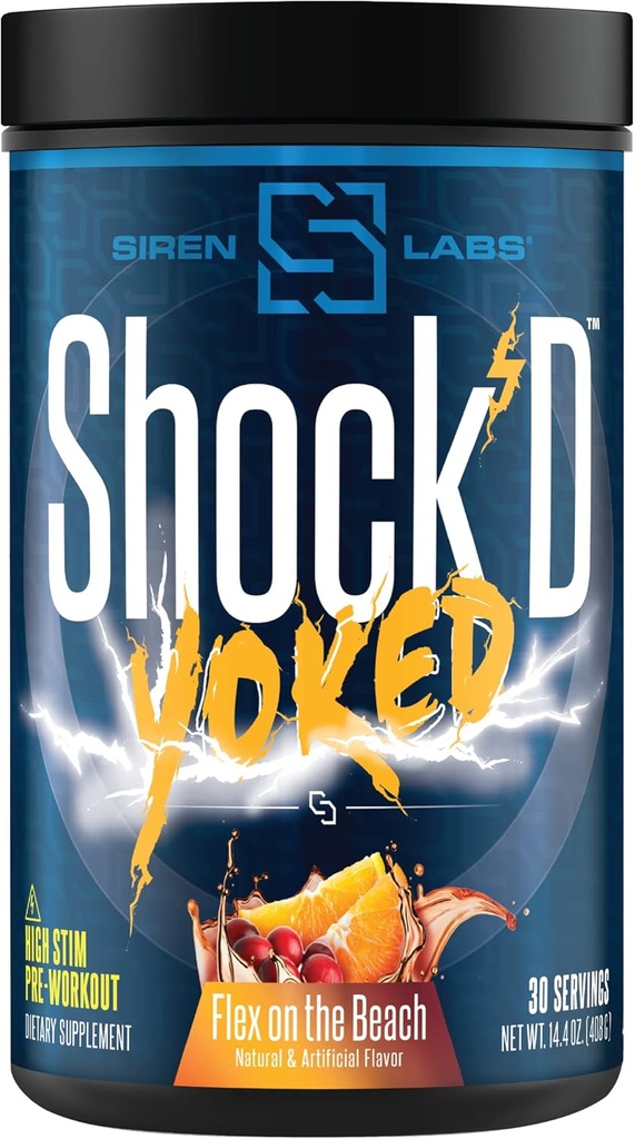 Shock'D Yoked High Stim Pre-Workout - kofeiin, tauriin, tsitrulliinmalaat, agmatiin, veevaba betaiin-kõrge energia ja võimsad lihaspumbad-lämmastikoksiid-Flex rannas (30 serveerimist)