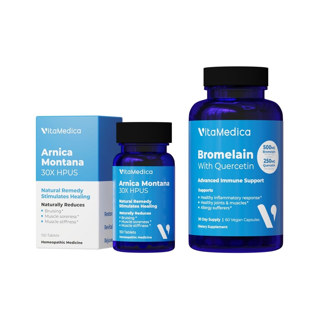 VitaMedica | Arnica Montana 30X ja Bromelain koos Quercetin Bundle | Arnica Montana | Bromelain | Quercetin | Recovery Bundle | Plant Based | Valmistatud USA-s