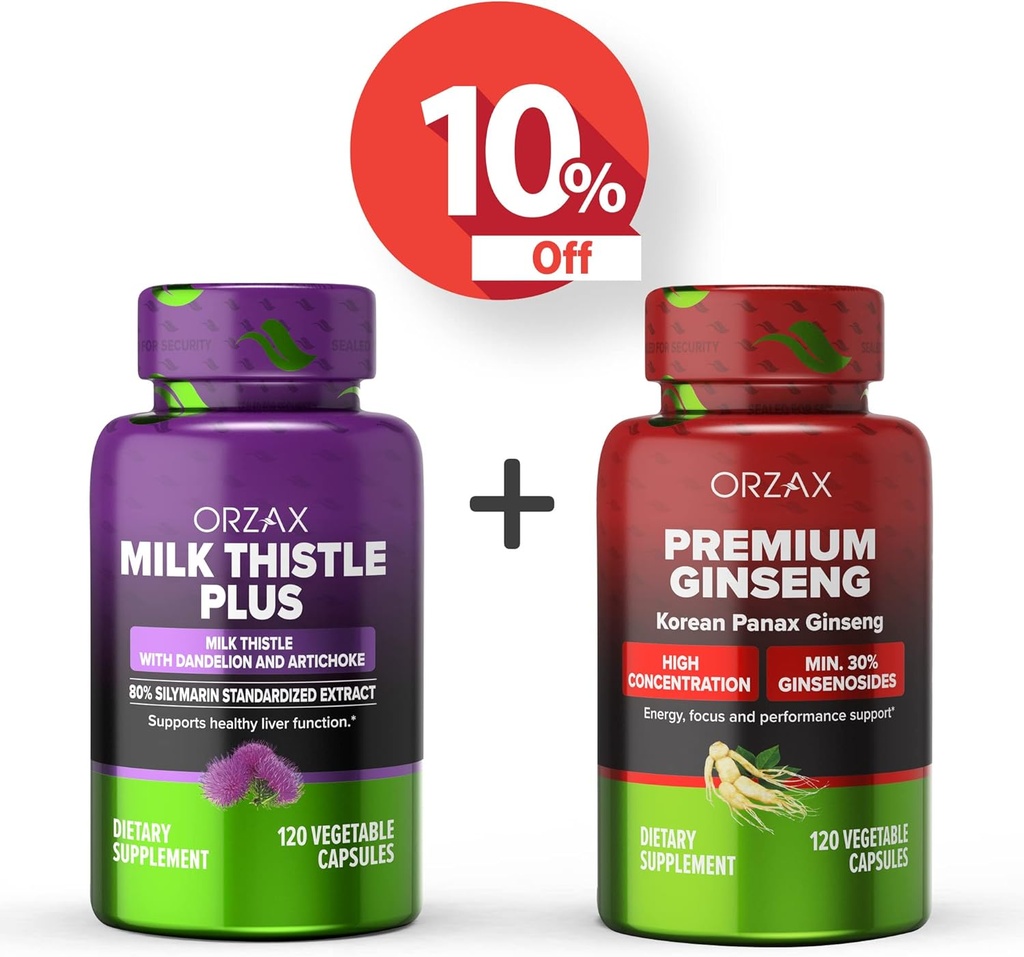 ORZAX piimaohakas Plus 120 taimset kapslit ja Premium ženšenn 120 taimset kapslit, pakk